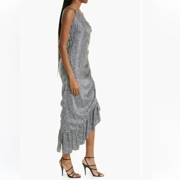 Cinq a Sept Christel One Shoulder Asymmetrical Ruffle Hem Silk Midi Dress Size 2 - Picture 7 of 12